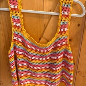 Pink Lily Yellow Pink Multicolor Crochet Tank